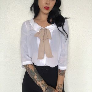 White Blouse with Tan Bow